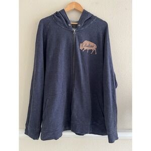 Pendleton Rare Blue Grey Hooded Full Zip Sweatshirt Bison Men's Size 2XL *Read